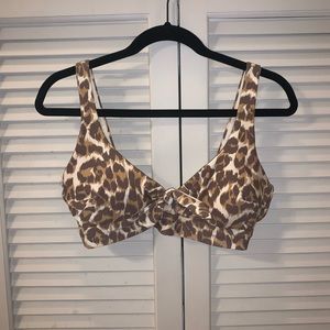 Aerie Wide Strap Scoop Tie Front Leopard Print Bikini Top